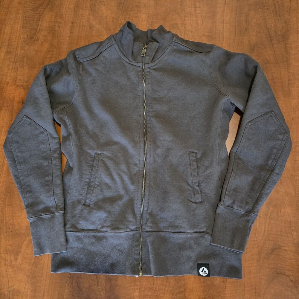 American Giant Womens LS Full Zip Mock Neck Moto Elbow Patch Sweatshirt M